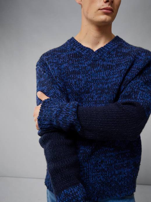 Men J.Lindeberg Nautical Blue Varick Chunky Marl Sweater Clothing 8R622300