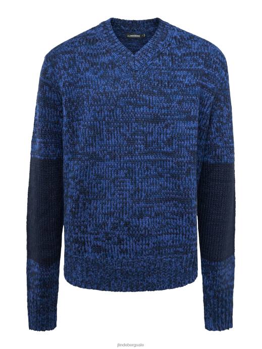 Men J.Lindeberg Nautical Blue Varick Chunky Marl Sweater Clothing 8R622300