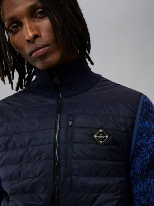 Men J.Lindeberg Navy Becket Hybrid Zip Vest Clothing 8R622297