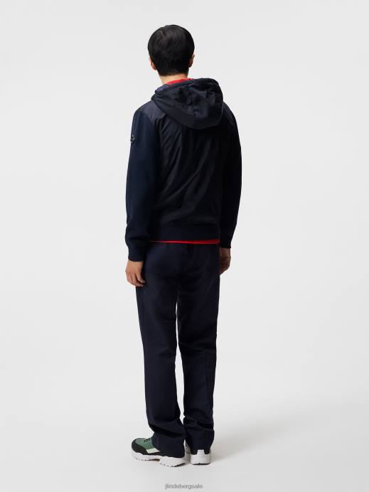 Men J.Lindeberg Navy Ben Hybrid Knitted Jacket Clothing 8R621050