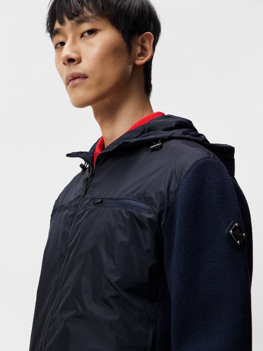 Men J.Lindeberg Navy Ben Hybrid Knitted Jacket Clothing 8R621050