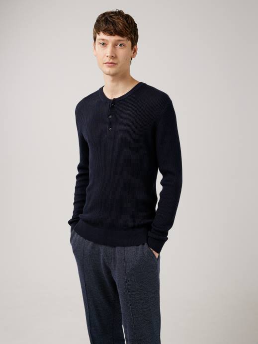 Men J.Lindeberg Navy Hawk Rib Knitted Henley Clothing 8R622357