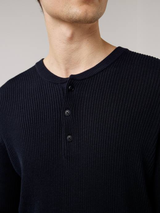 Men J.Lindeberg Navy Hawk Rib Knitted Henley Clothing 8R622357