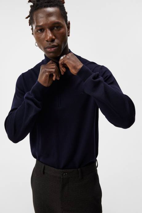 Men J.Lindeberg Navy Kiyan Quarter Zip Sweater Clothing 8R62990