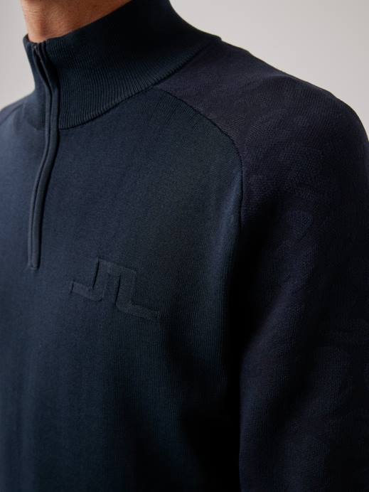 Men J.Lindeberg Navy Luis Zipped Golf Sweater Clothing 8R622373