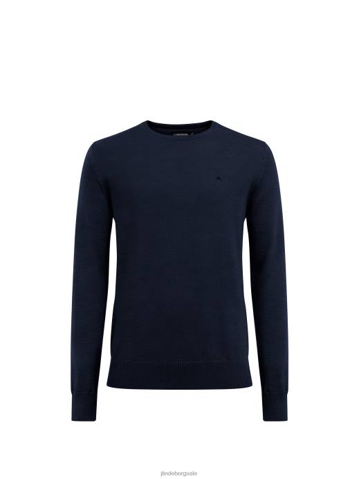 Men J.Lindeberg Navy Lyle Merino Crew Neck Sweater Clothing 8R62987