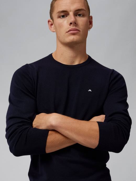 Men J.Lindeberg Navy Lyle True Merino Sweater Clothing 8R621083