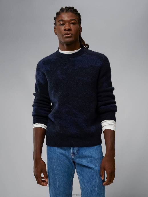 Men J.Lindeberg Navy Melange Alpaca Mix Knitted Sweater Clothing 8R622339