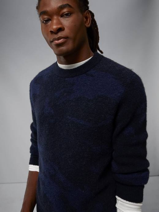 Men J.Lindeberg Navy Melange Alpaca Mix Knitted Sweater Clothing 8R622339