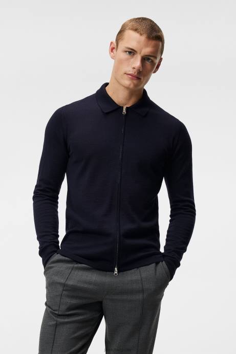 Men J.Lindeberg Navy Nyle Merino Zip Cardigan Clothing 8R621045