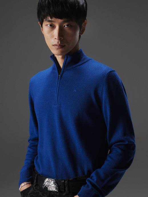 Men J.Lindeberg Navy Peony Kiyan Quarter Zip Sweater Clothing 8R622275