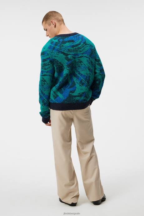 Men J.Lindeberg Navy Valley Trestle Jacquard V-Neck Sweater Clothing 8R62995