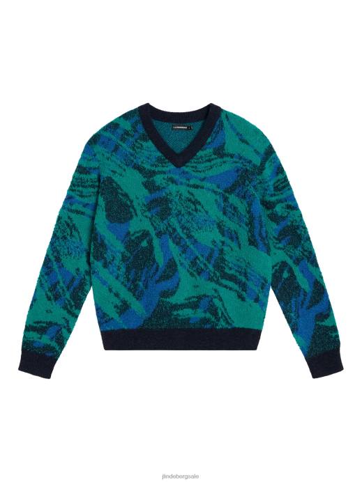 Men J.Lindeberg Navy Valley Trestle Jacquard V-Neck Sweater Clothing 8R62995