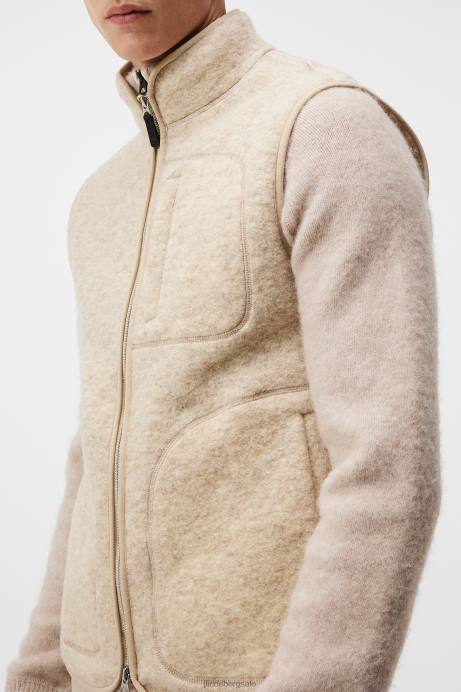 Men J.Lindeberg Oyster Gray Duncan Wool Fleece Vest Clothing 8R621020