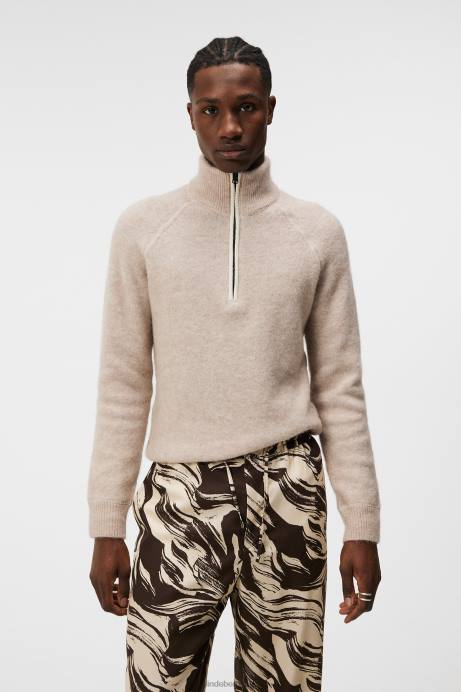 Men J.Lindeberg Oyster Gray Wilton Half Zip Sweater Clothing 8R621000