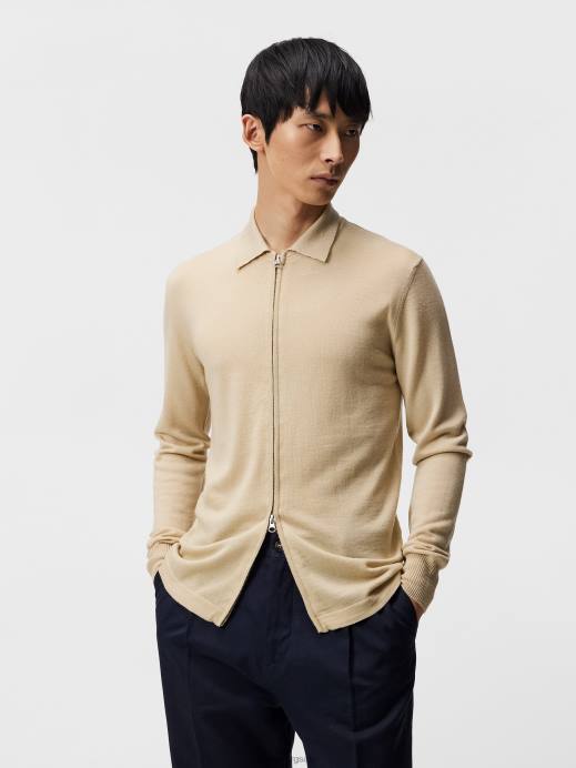 Men J.Lindeberg Safari Beige Nyle Merino Zip Cardigan Clothing 8R621046
