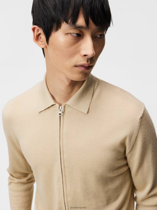 Men J.Lindeberg Safari Beige Nyle Merino Zip Cardigan Clothing 8R621046
