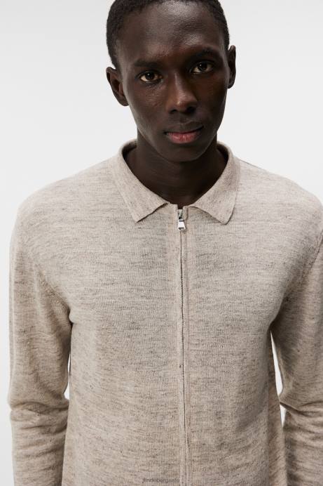 Men J.Lindeberg Safari Beige Nylo Linen Blend Full Zip Clothing 8R621032