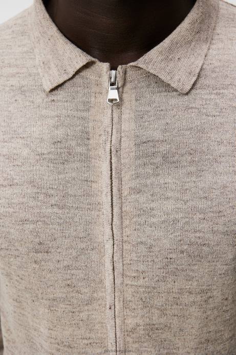 Men J.Lindeberg Safari Beige Nylo Linen Blend Full Zip Clothing 8R621032