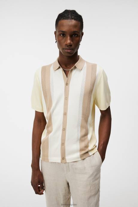 Men J.Lindeberg Safari Beige Rey Striped Shirt Clothing 8R621029
