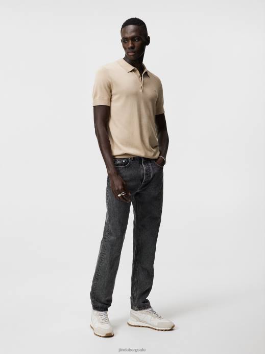 Men J.Lindeberg Safari Beige Ridge Rayon Silk Polo Clothing 8R621063