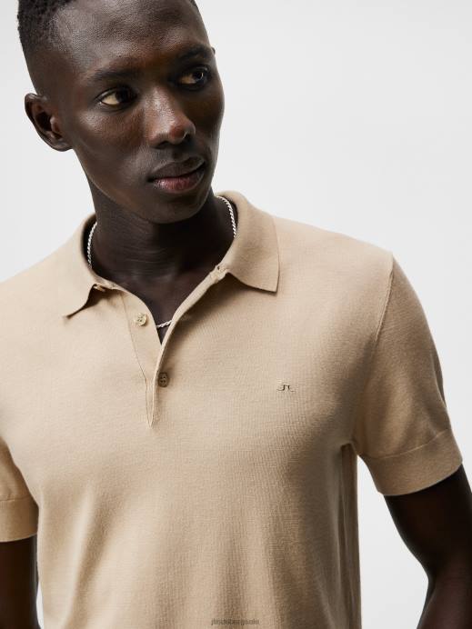 Men J.Lindeberg Safari Beige Ridge Rayon Silk Polo Clothing 8R621063