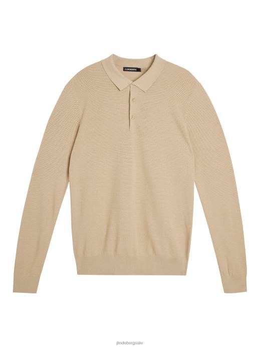 Men J.Lindeberg Safari Beige Rowan Mesh Knit Polo Clothing 8R621060