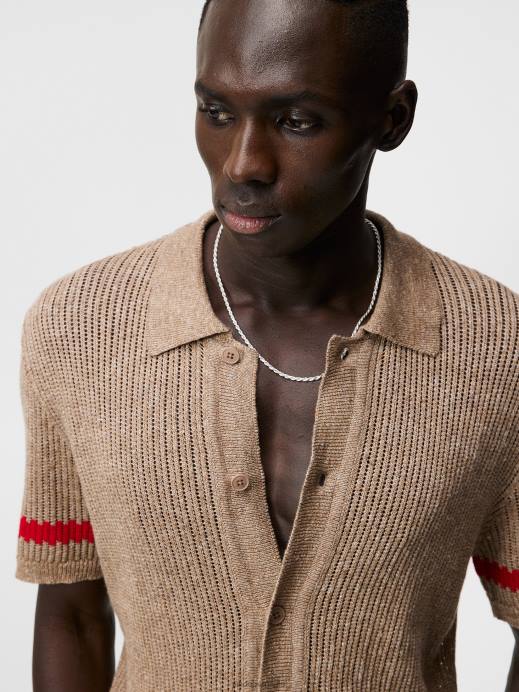 Men J.Lindeberg Safari Beige Sky Knitted Shirt Clothing 8R621052