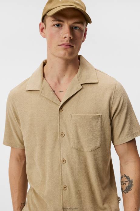 Men J.Lindeberg Safari Beige Ted Terry Resort Shirt Clothing 8R621034
