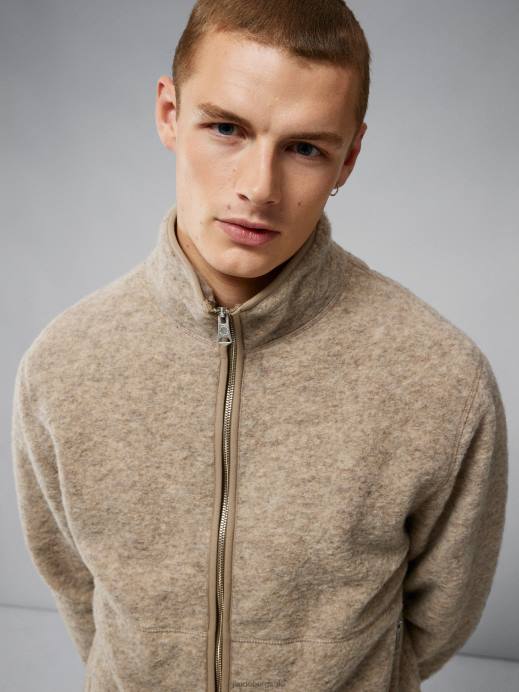 Men J.Lindeberg Tiger Brown Dustin Wool Fleece Jacket Clothing 8R622325
