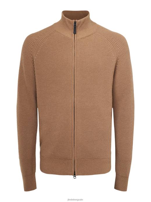 Men J.Lindeberg Tiger Brown Kyler Wool Blend Zip Sweater Clothing 8R622302