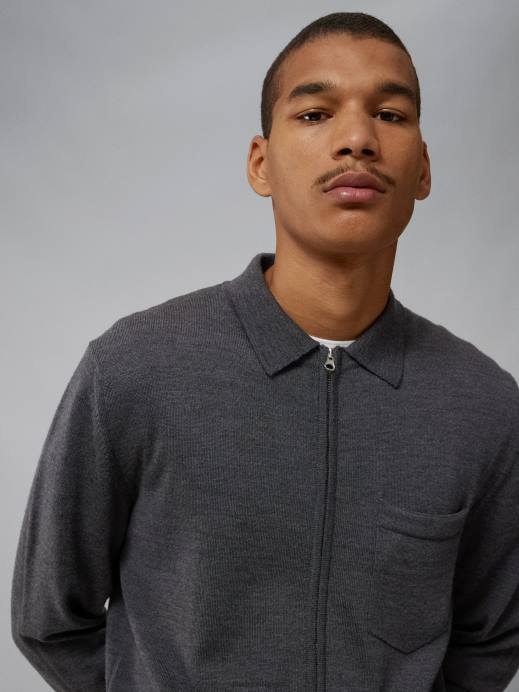 Men J.Lindeberg Volcanic Ash Nyle Merino Zip Cardigan Clothing 8R622315