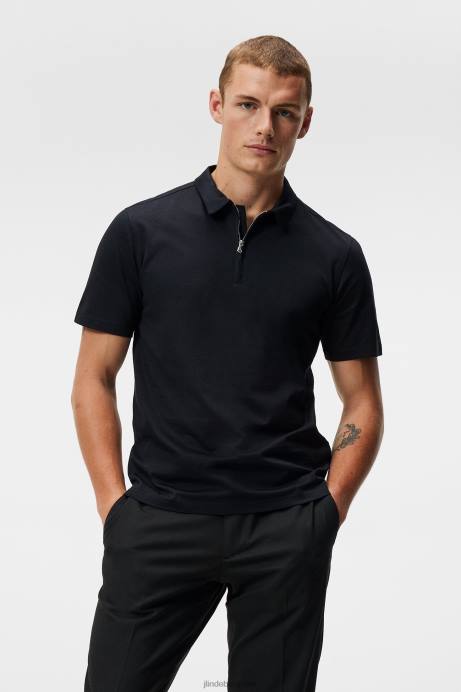 Men J.Lindeberg Black Asher Zip Polo Clothing 8R62952