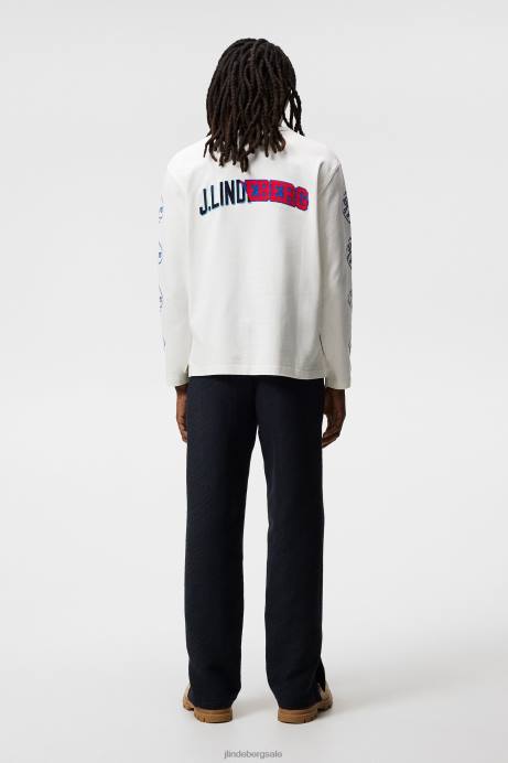 Men J.Lindeberg Cloud White Camilo Long Sleeve Graphic T-shirt Clothing 8R62967