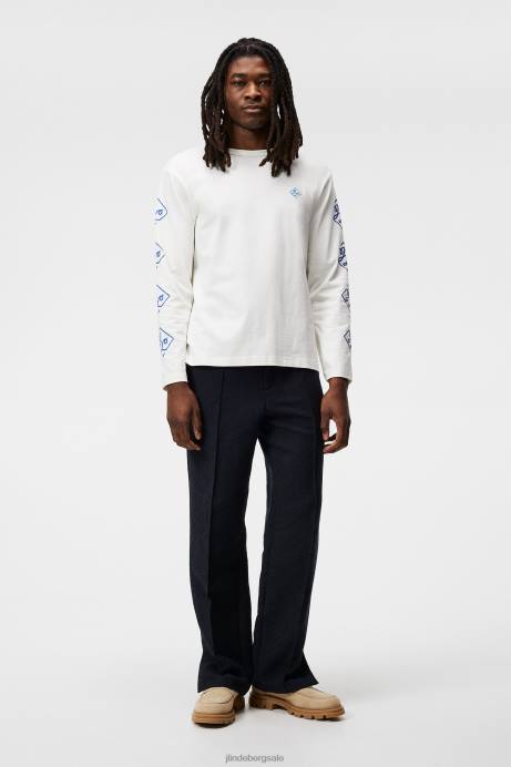 Men J.Lindeberg Cloud White Camilo Long Sleeve Graphic T-shirt Clothing 8R62967