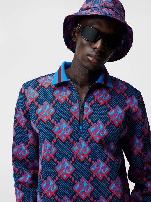 Men J.Lindeberg Lapis Blue Rami Jacquard Polo Clothing 8R62958