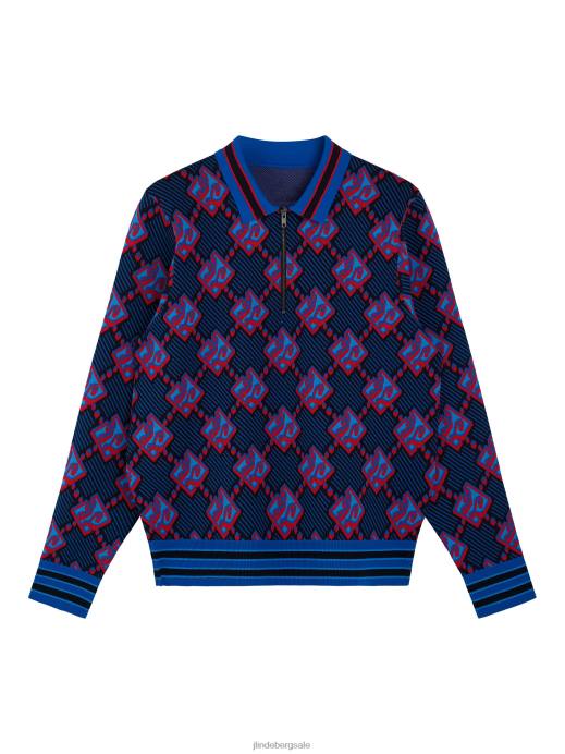 Men J.Lindeberg Lapis Blue Rami Jacquard Polo Clothing 8R62958