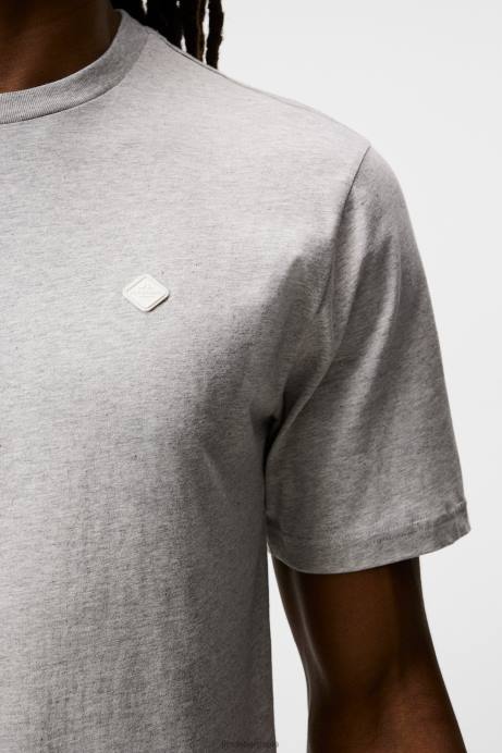 Men J.Lindeberg Light Grey Melange Dale Diamond Patch T-shirt Clothing 8R62980