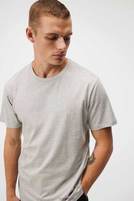 Men J.Lindeberg Light Grey Melange Sid Basic T-shirt Clothing 8R62936