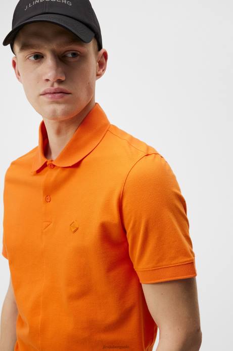 Men J.Lindeberg Russet Orange Rubi Slim Polo Clothing 8R62953