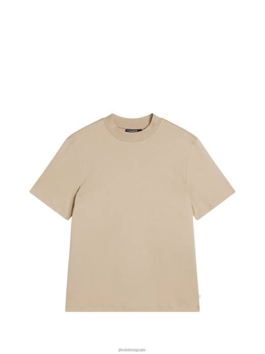 Men J.Lindeberg Safari Beige Ace Mock Neck T-shirt Clothing 8R62973