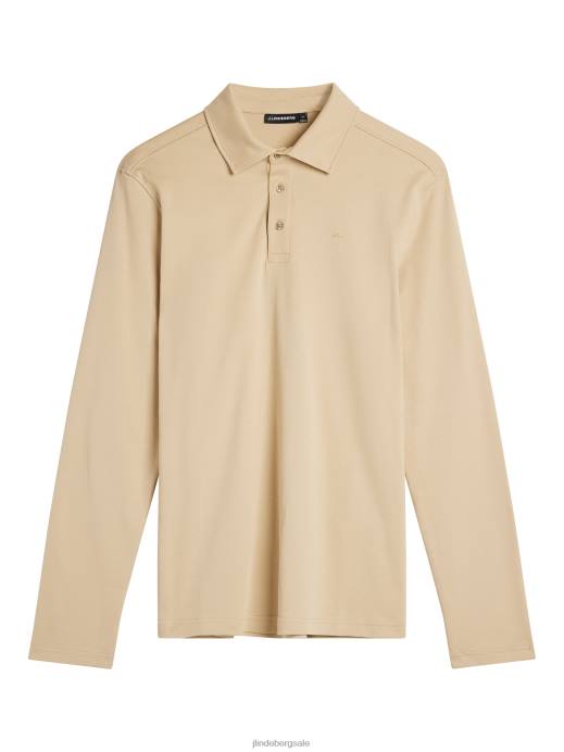 Men J.Lindeberg Safari Beige Asher Long Sleeve Polo Clothing 8R62960