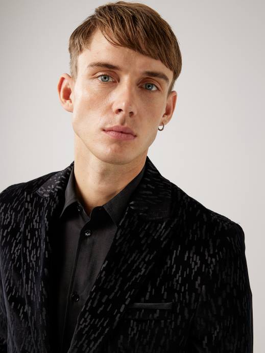 Men J.Lindeberg Black Lenny Printed Velvet Blazer Clothing 8R622567