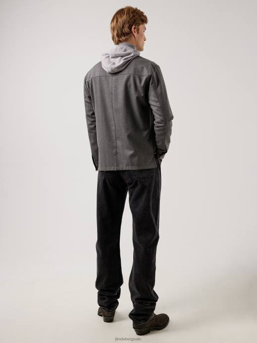 Men J.Lindeberg Grey Melange Jason Stretch Flannel Overshirt Clothing 8R622572