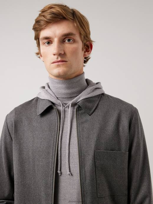 Men J.Lindeberg Grey Melange Jason Stretch Flannel Overshirt Clothing 8R622572