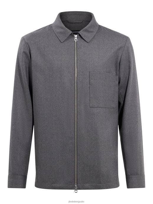 Men J.Lindeberg Grey Melange Jason Stretch Flannel Overshirt Clothing 8R622572