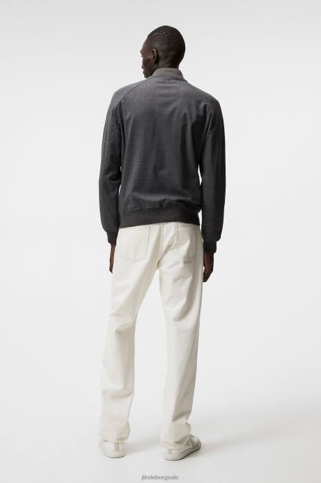 Men J.Lindeberg Light Grey Melange Thom Structured 2-Tone Bomber Clothing 8R621216