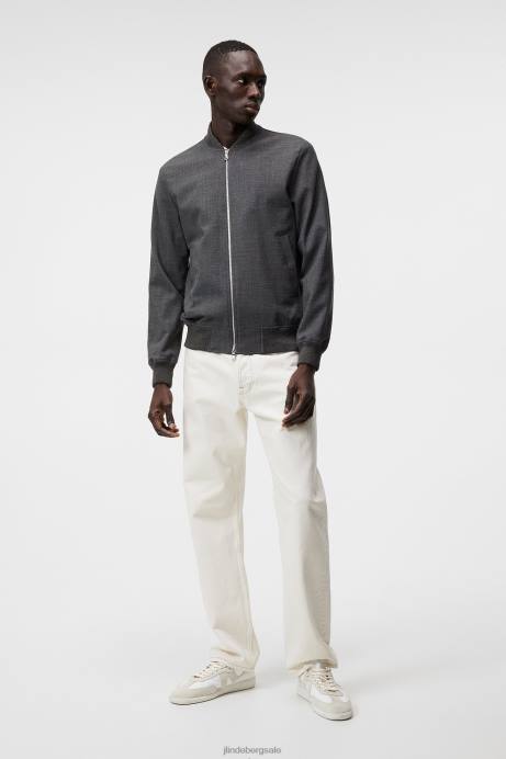 Men J.Lindeberg Light Grey Melange Thom Structured 2-Tone Bomber Clothing 8R621216