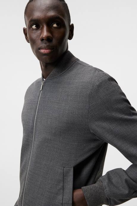 Men J.Lindeberg Light Grey Melange Thom Structured 2-Tone Bomber Clothing 8R621216