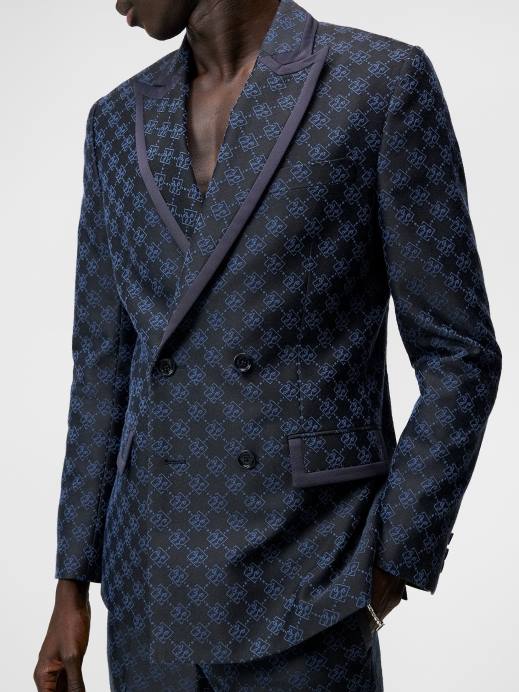 Men J.Lindeberg Navy Doryl Jacquard Blazer Clothing 8R621226